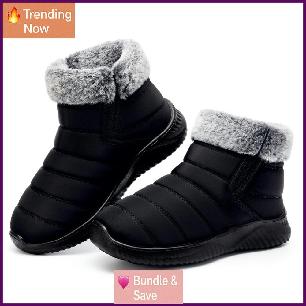 Waterproof Fur Lined Snow Boots Women's Size 8.5 Slip On Winter Shoes